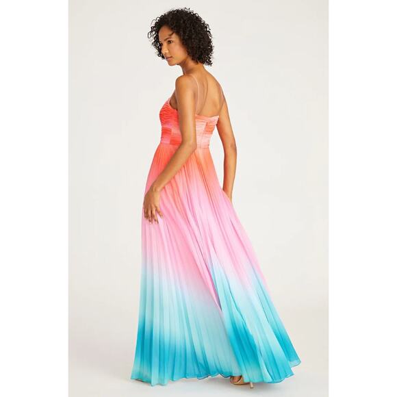 Amur Sleeveless Front Cut Out Emmet Pleated Chiffon Gown Ombre Sunset Size 4 - Picture 7 of 16